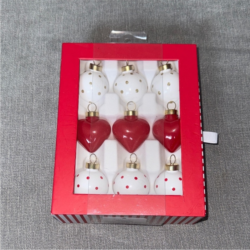 Valentine's Day Red Heart and White Polka Dot Ornament Set